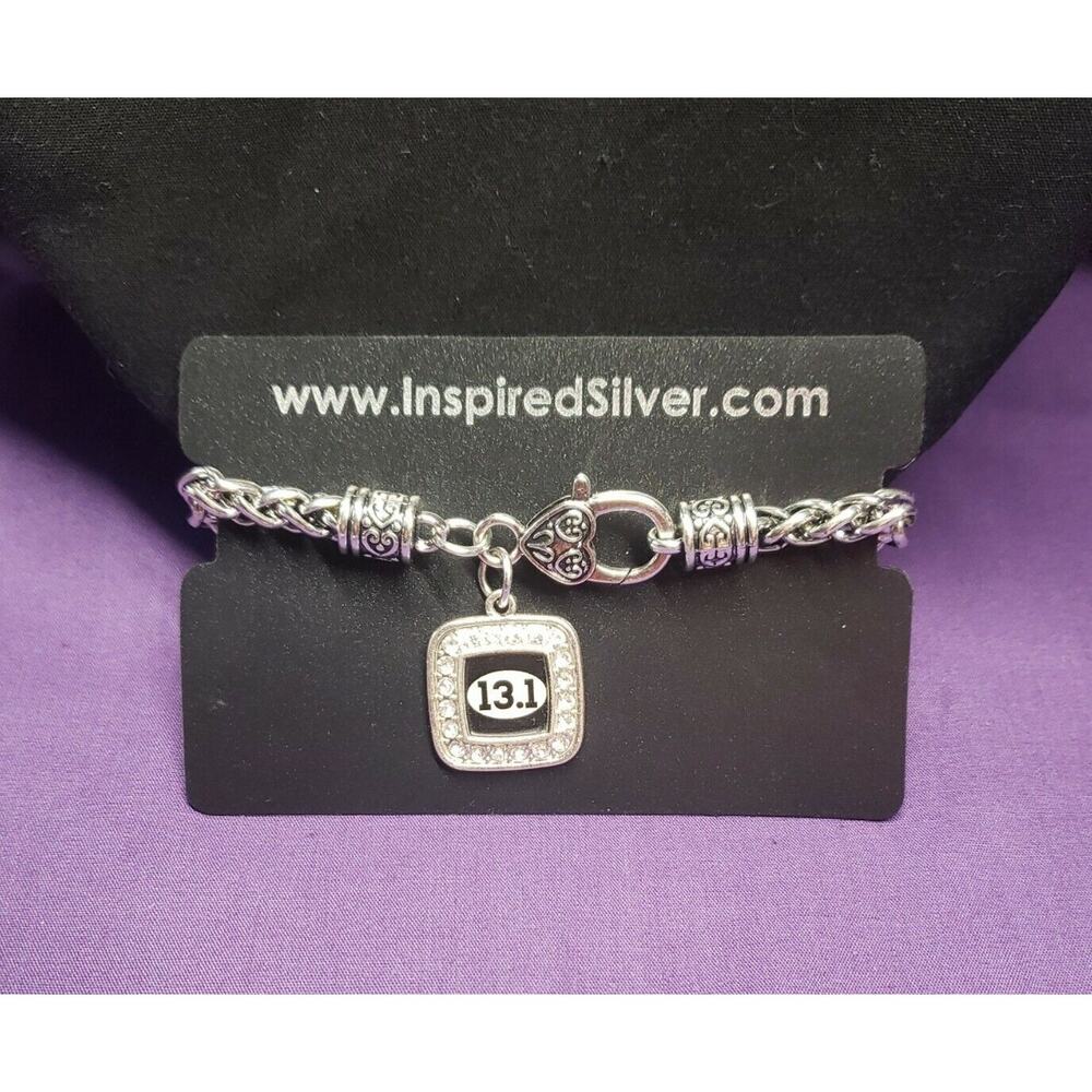 Inspired Silver Braided Chain Bracelet w/ "13.1" Half Marathon Charm, on card